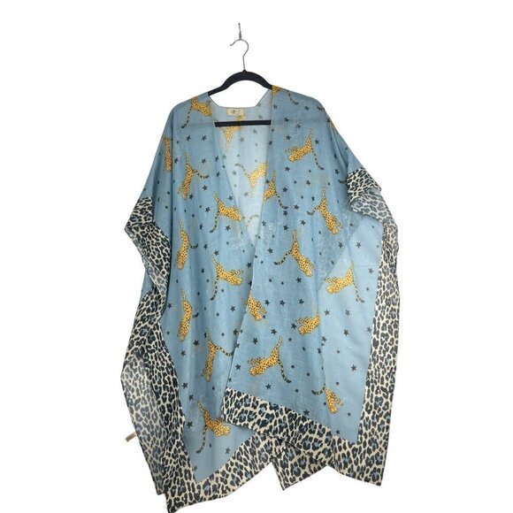 J C Sunny  top open side cape sleeves open front Tiger design cotton - Picture 4 of 7